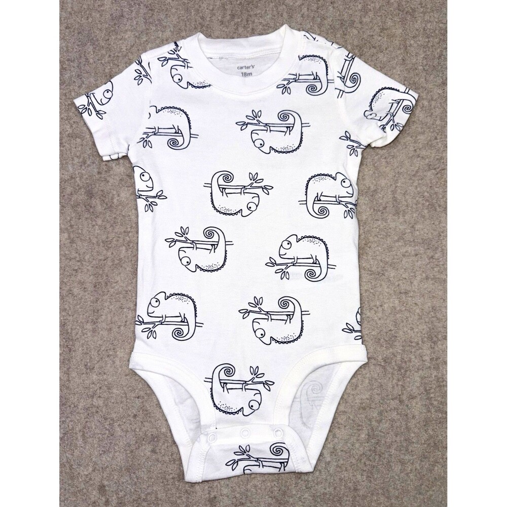 Carter's 18M White/Blue Short Sleeve Chameleon Animal Print Cotton Bodysuit
